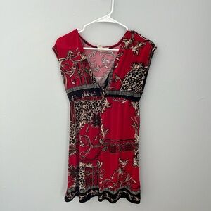 NYC Red and Black Dress with Cream Accents